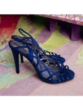 Carlos Miele Womens Strappy Royal Blue Satin Open-Toe Heels Size 38